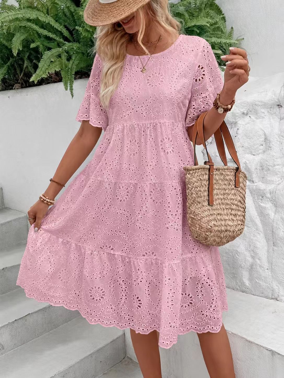 🔥60% OFF Women’s Hollow Lace Cutwork Loose Layered Cotton Summer Dress