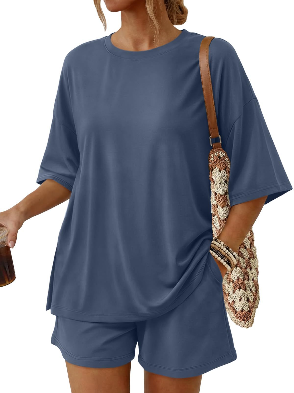 🔥Promotion - 60% OFF🔥Women’s Casual Solid Color Matching Outfit Set Short Sleeve Tee & Relaxed Shorts