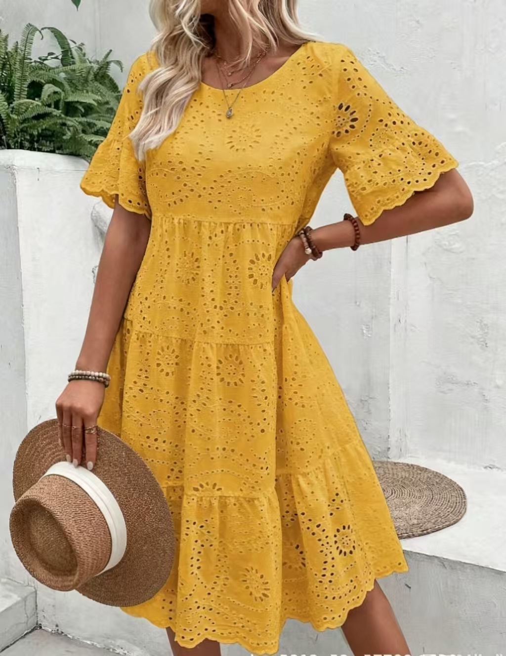 🔥60% OFF Women’s Hollow Lace Cutwork Loose Layered Cotton Summer Dress