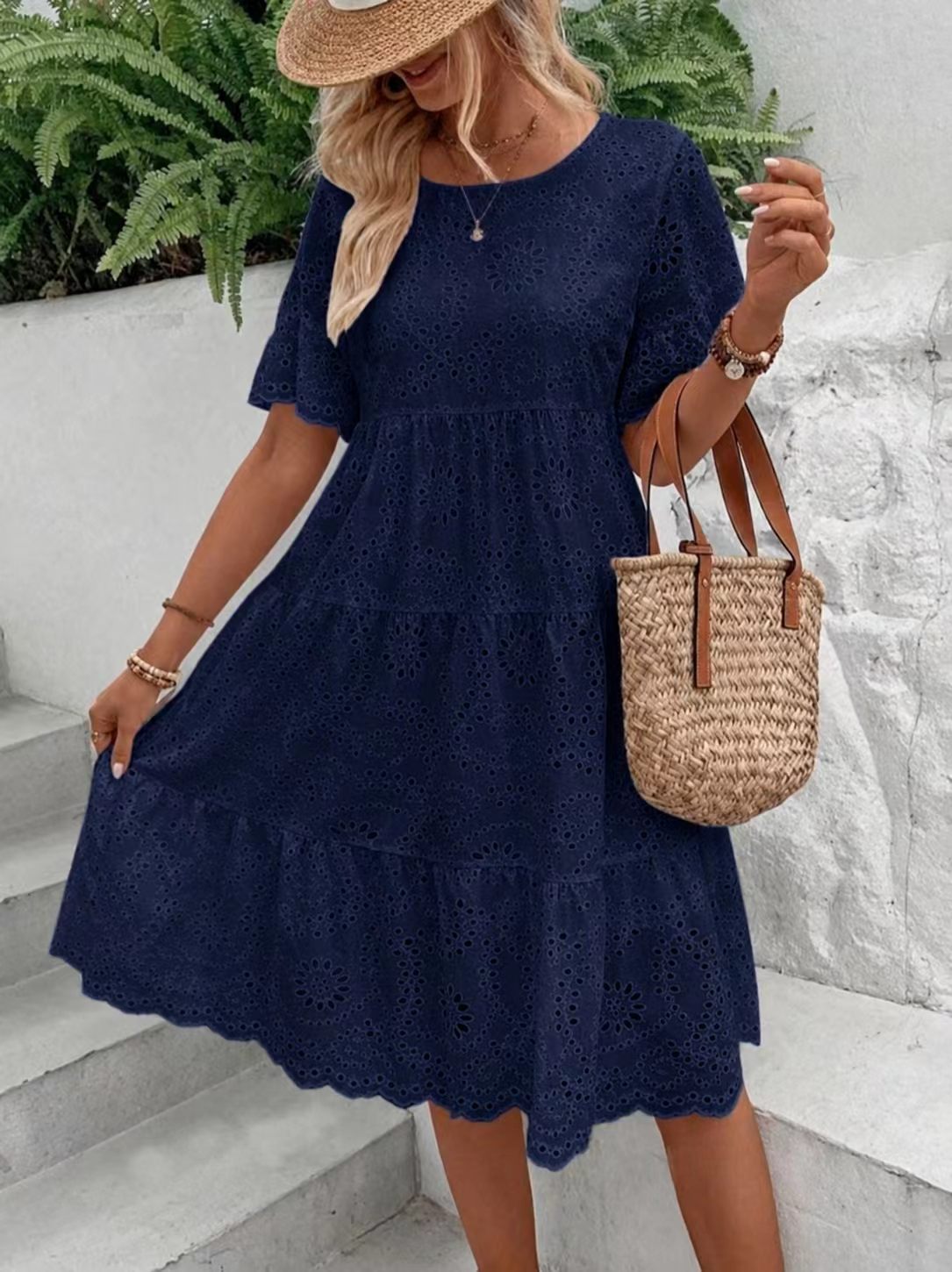 🔥60% OFF Women’s Hollow Lace Cutwork Loose Layered Cotton Summer Dress