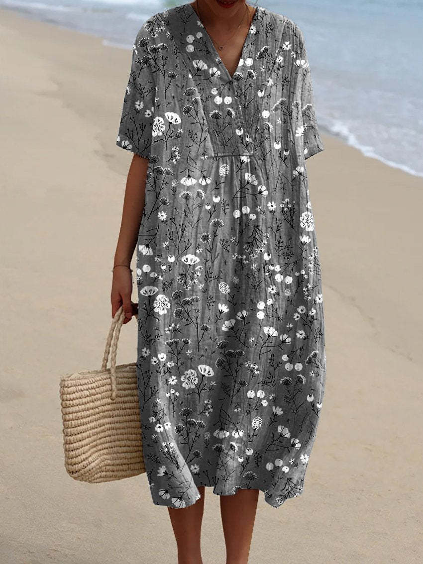 Women's Abstract Pattern Casual Floral Cotton Dress