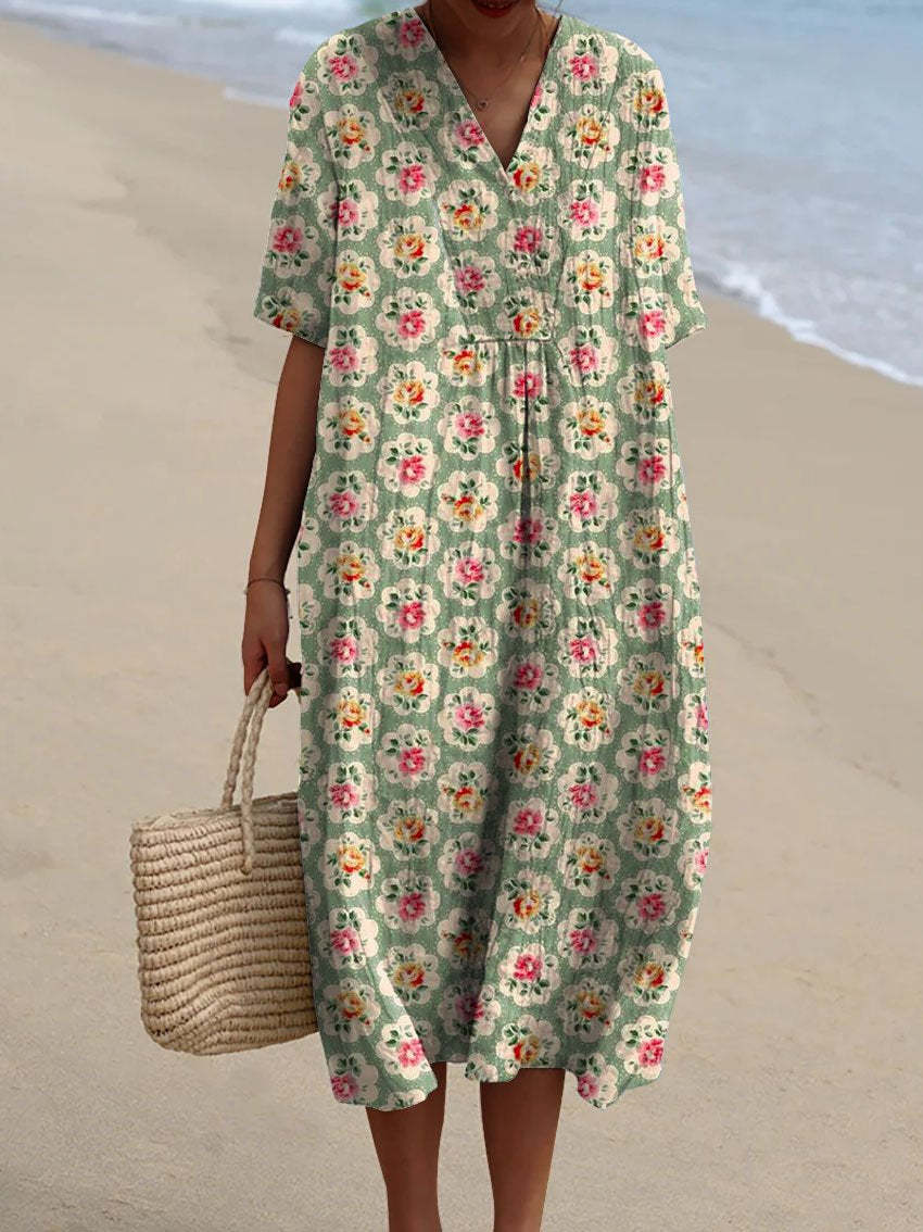 Women's Abstract Pattern Casual Floral Cotton Dress