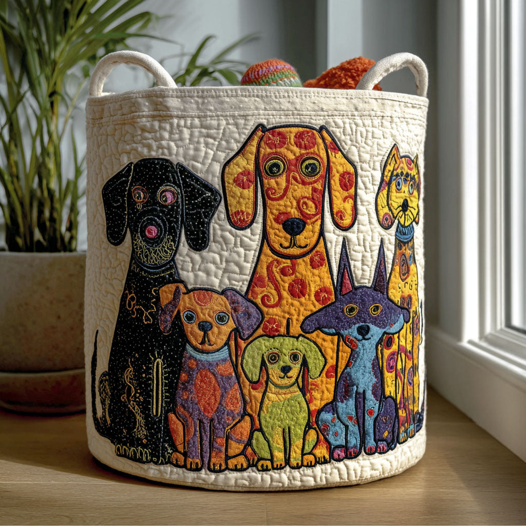 Whimsical Dog Quilted Laundry Basket NCU0QN036
