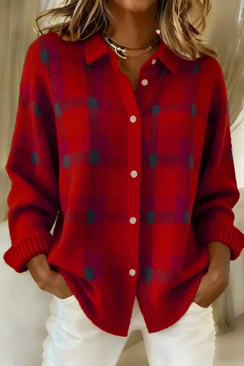 CLEARANCE SALE🔥Women's Soft Knit Check Cardigan