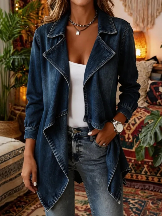 Women's Stylish Oversized Denim Jacket with Collar