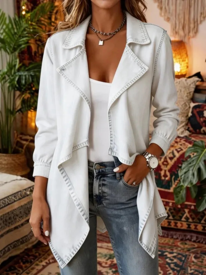 Women's Stylish Oversized Denim Jacket with Collar