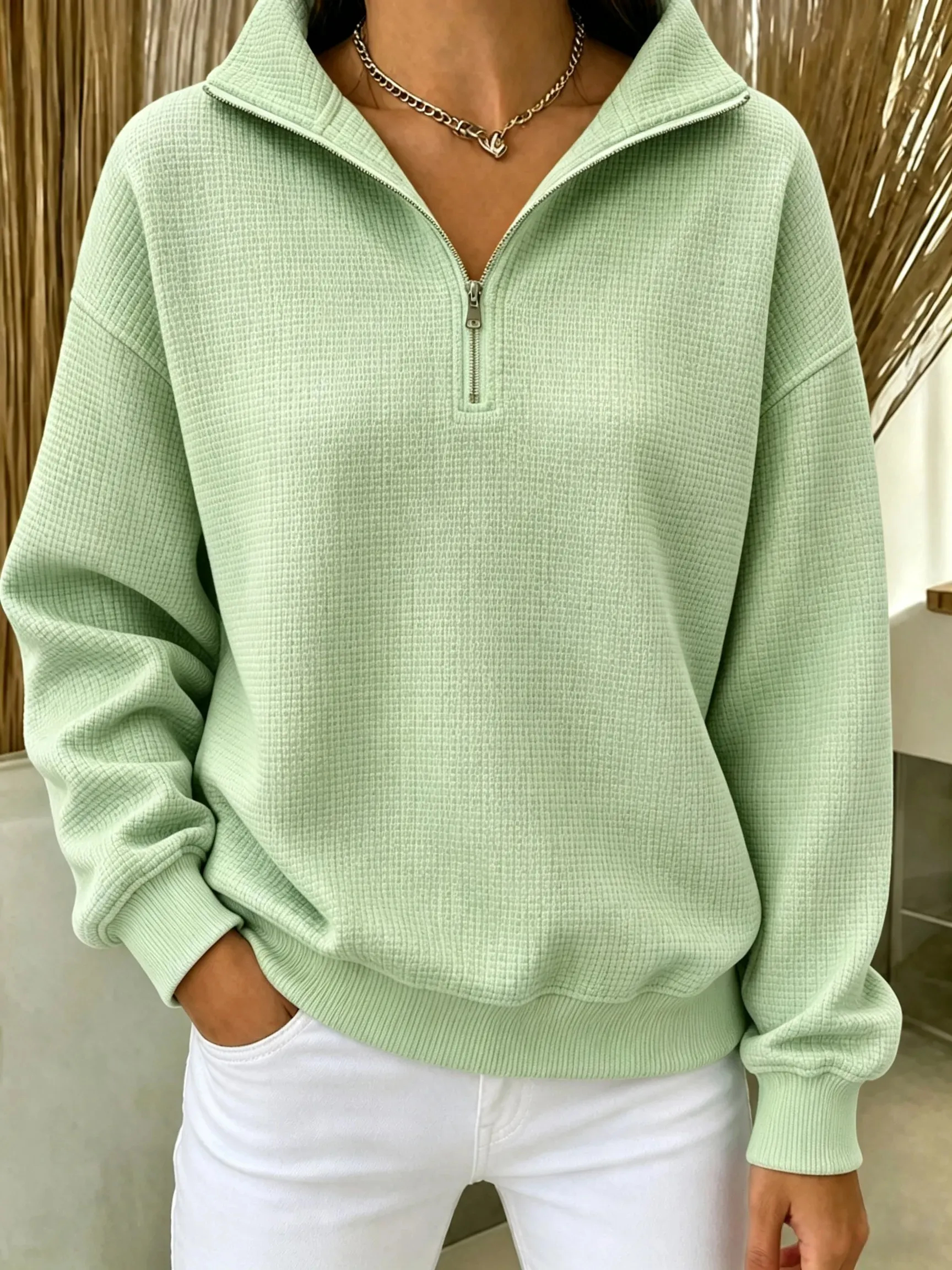 CLEARANCE SALE🔥Women's Waffle Knit Quarter-Zip Sweatshirt