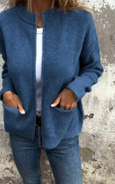 CLEARANCE SALE🔥 Round Neck Zipper Knitted Jacket