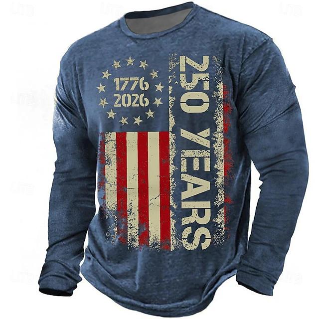 Men's 250th Anniversary American Flag Pattern Pullover Sweatshirt (1776-2026)