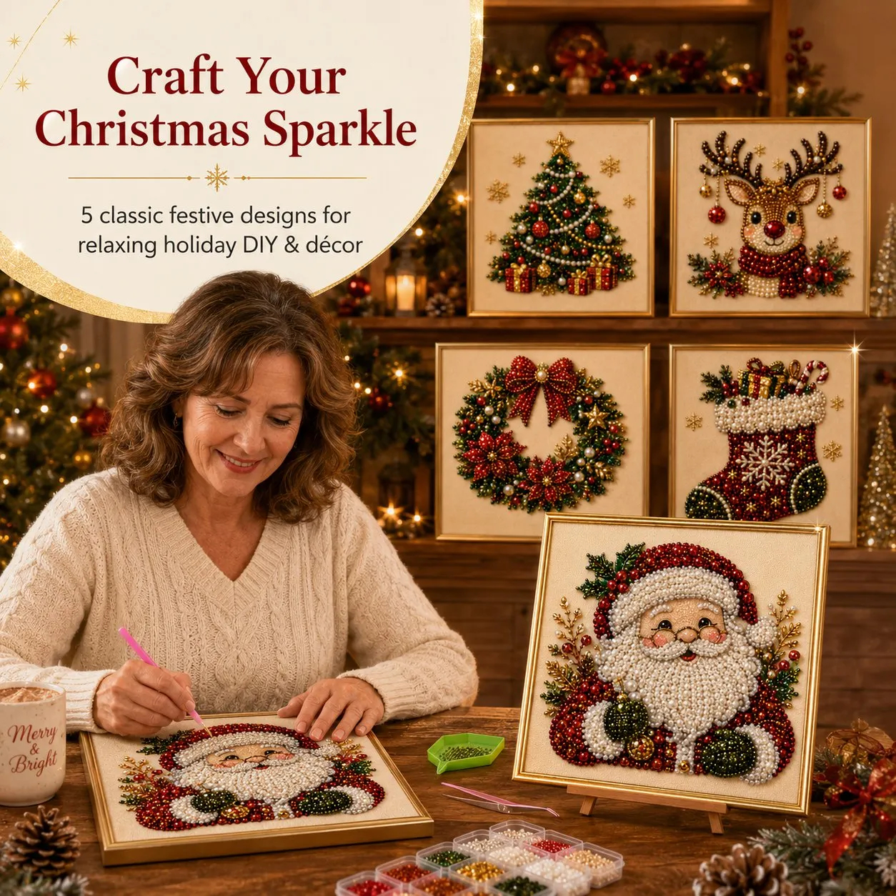 🧘Relaxing & Beginner-Friendly-💎DIY Christmas Pearl Diamond Painting Art Kit