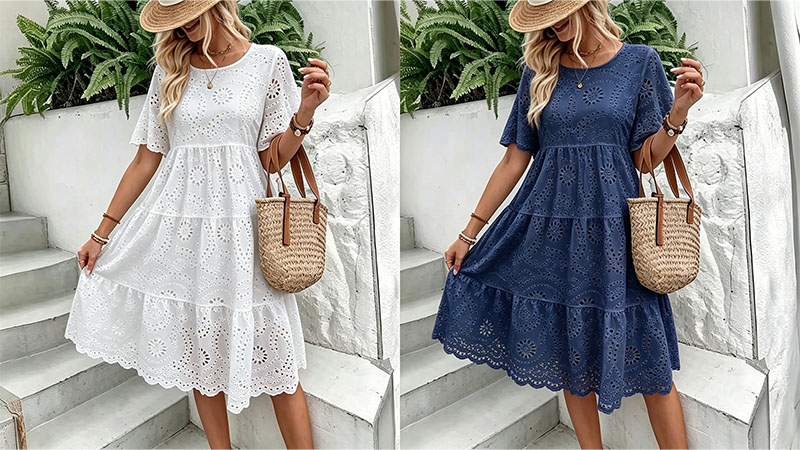 🔥60% OFF Women’s Hollow Lace Cutwork Loose Layered Cotton Summer Dress