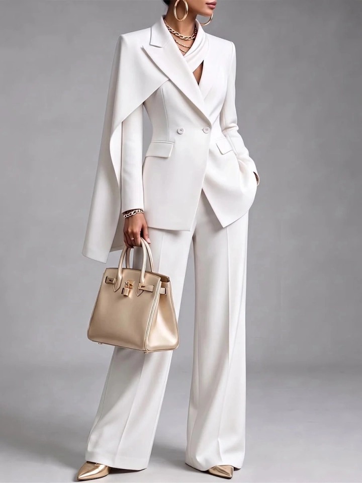 🤲LAST DAY SAVE 49% ⏰Women’s Chic 2-Piece Suit Set – Asymmetric Cape Blazer & Wide-Leg Pants