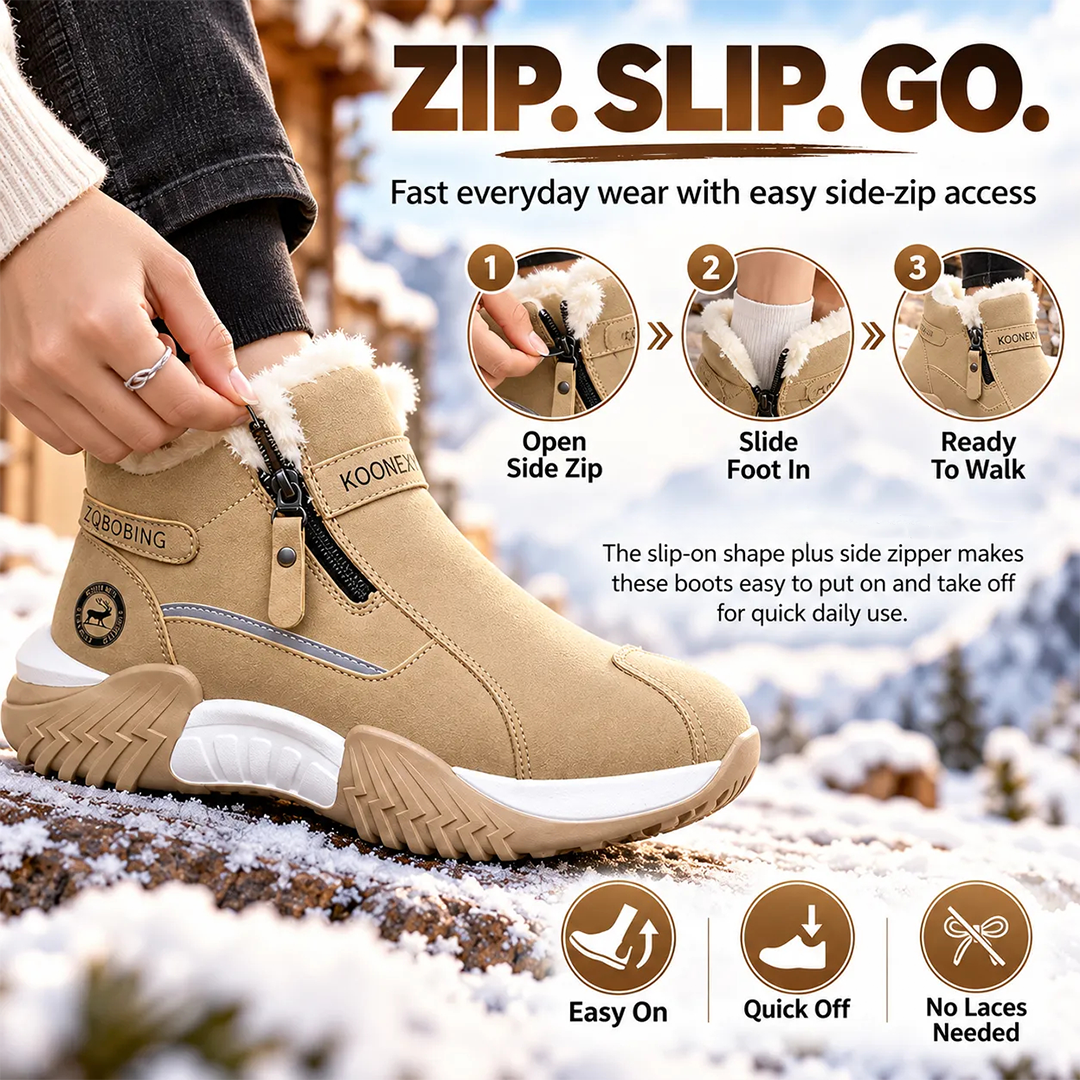 Warm Fleece Winter Snow Boots with Side Zip | Anti-Slip Outdoor Ankle Shoes