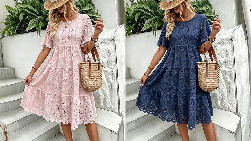 🔥60% OFF Women’s Hollow Lace Cutwork Loose Layered Cotton Summer Dress
