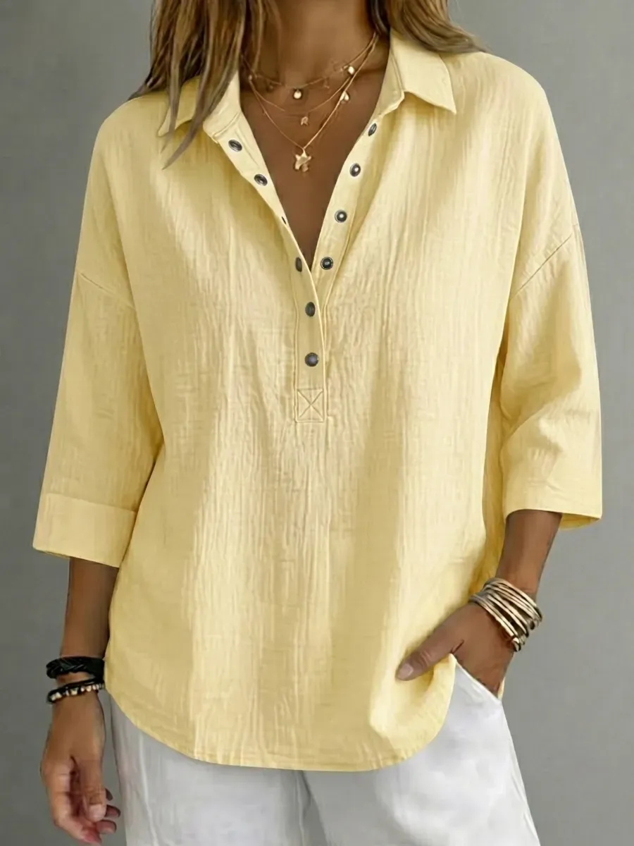 CLEARACNE SALE🔥 Women's Casual Linen Blend Henley 3/4 Sleeve Shirt