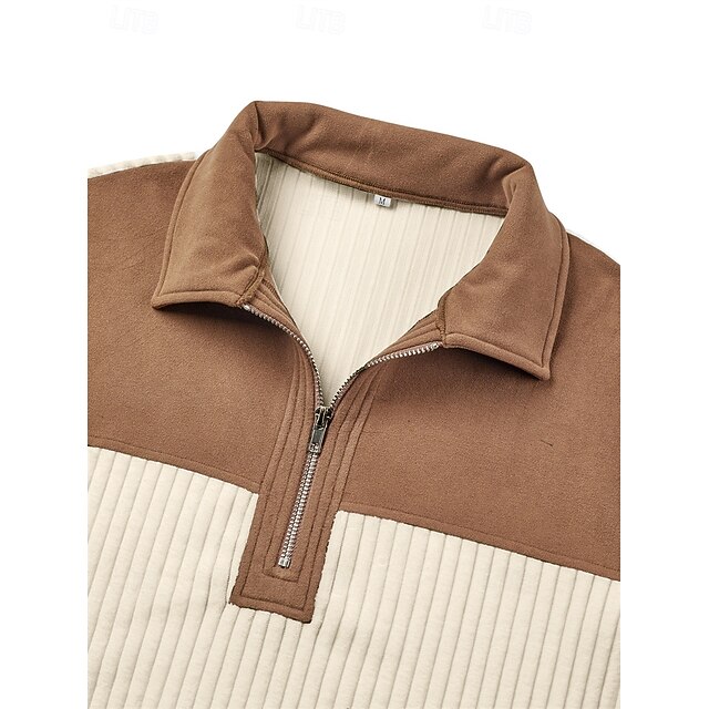 Men's Polo Polo Shirts Vacation Street Quarter Zip Long Sleeve Fashion Basic Color Block Jacquard Patchwork Fall & Winter Regular Fit Black White Army Green Apricot Polo