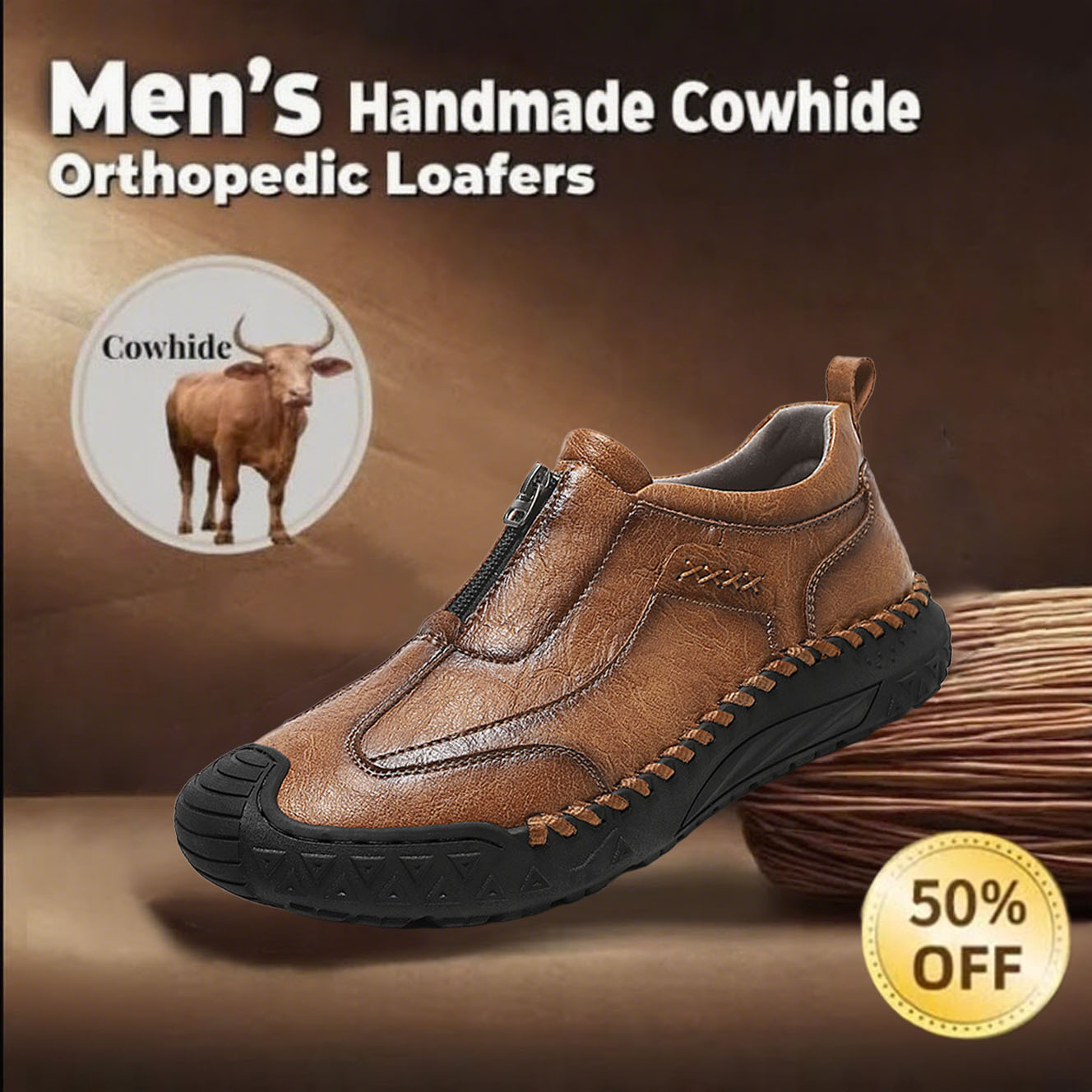 🔥Promotion - 60% OFF Men Casual Leather Loafer Summer Flat Soft Light Shoes wide toe box