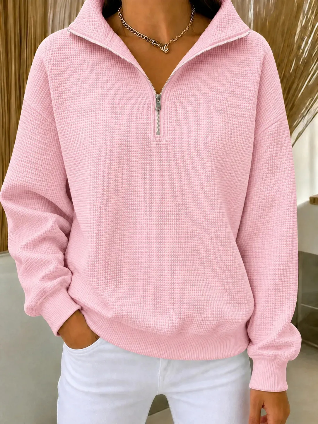 CLEARANCE SALE🔥Women's Waffle Knit Quarter-Zip Sweatshirt