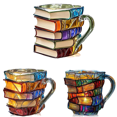 3D Painted Book Mug for Hot or Cold Brews Unique Design Library Coffee Mug