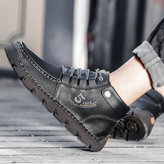  Men's Vintage Leather Ankle Boots &ndash; Lace-Up Casual Outdoor Shoes with Durable Non-Slip Sole