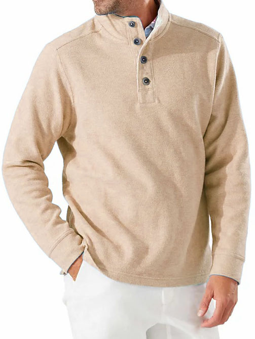 Men's Fashion Casual Vintage Stand Collar Button Down Long Sleeve Polo Shirt