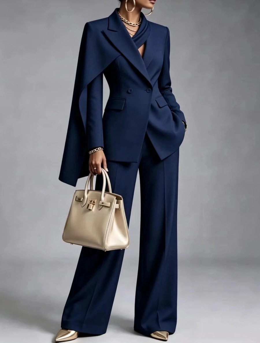 🤲LAST DAY SAVE 49% ⏰Women’s Chic 2-Piece Suit Set – Asymmetric Cape Blazer & Wide-Leg Pants