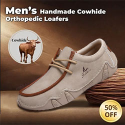 ⏰Limited Time Sale 60% OFF-Men's handmade genuine leather slip-on loafers with orthotic and foot support