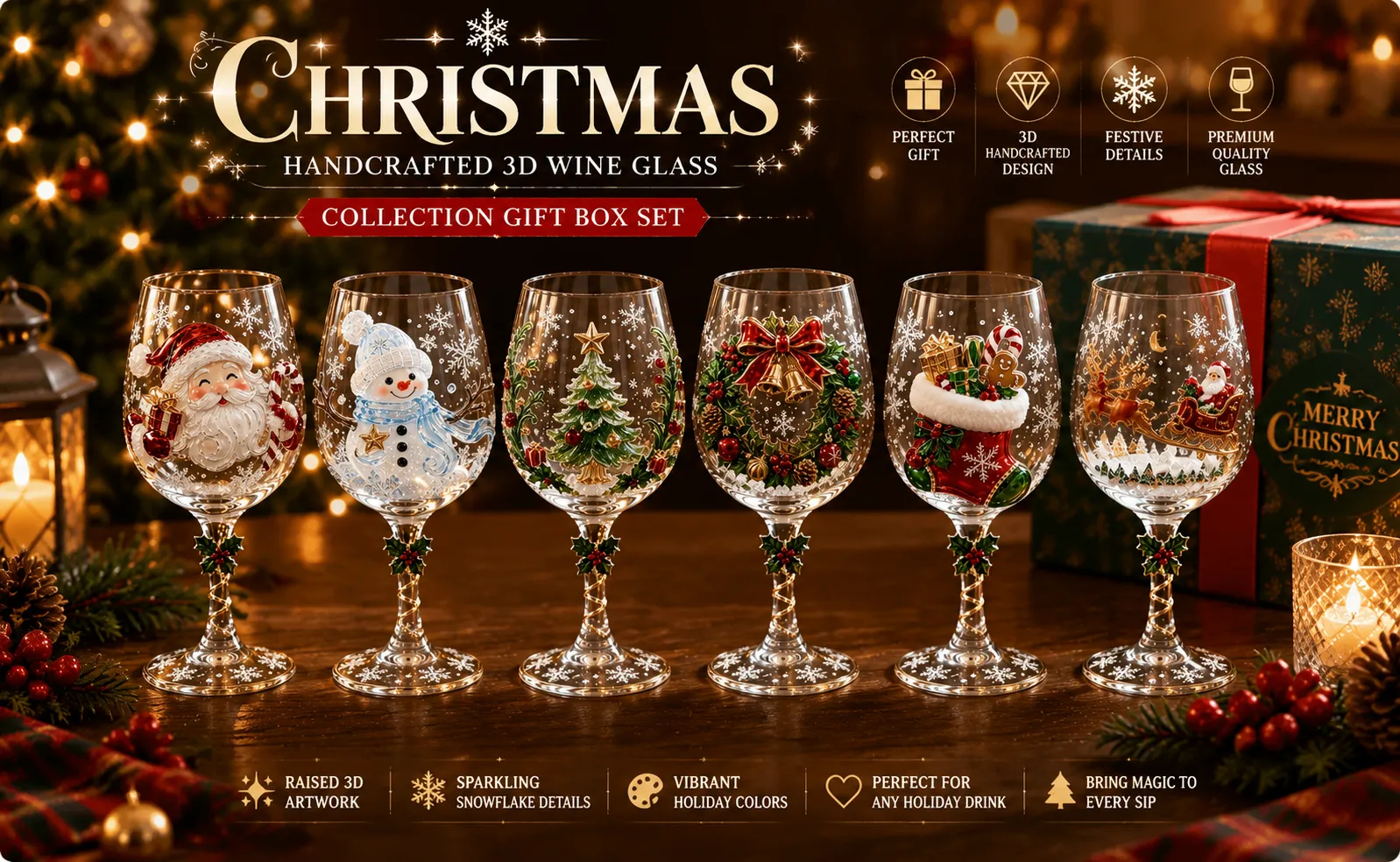 🔥🎁Christmas 3D Wine Glass Collection Gift Box Set✨