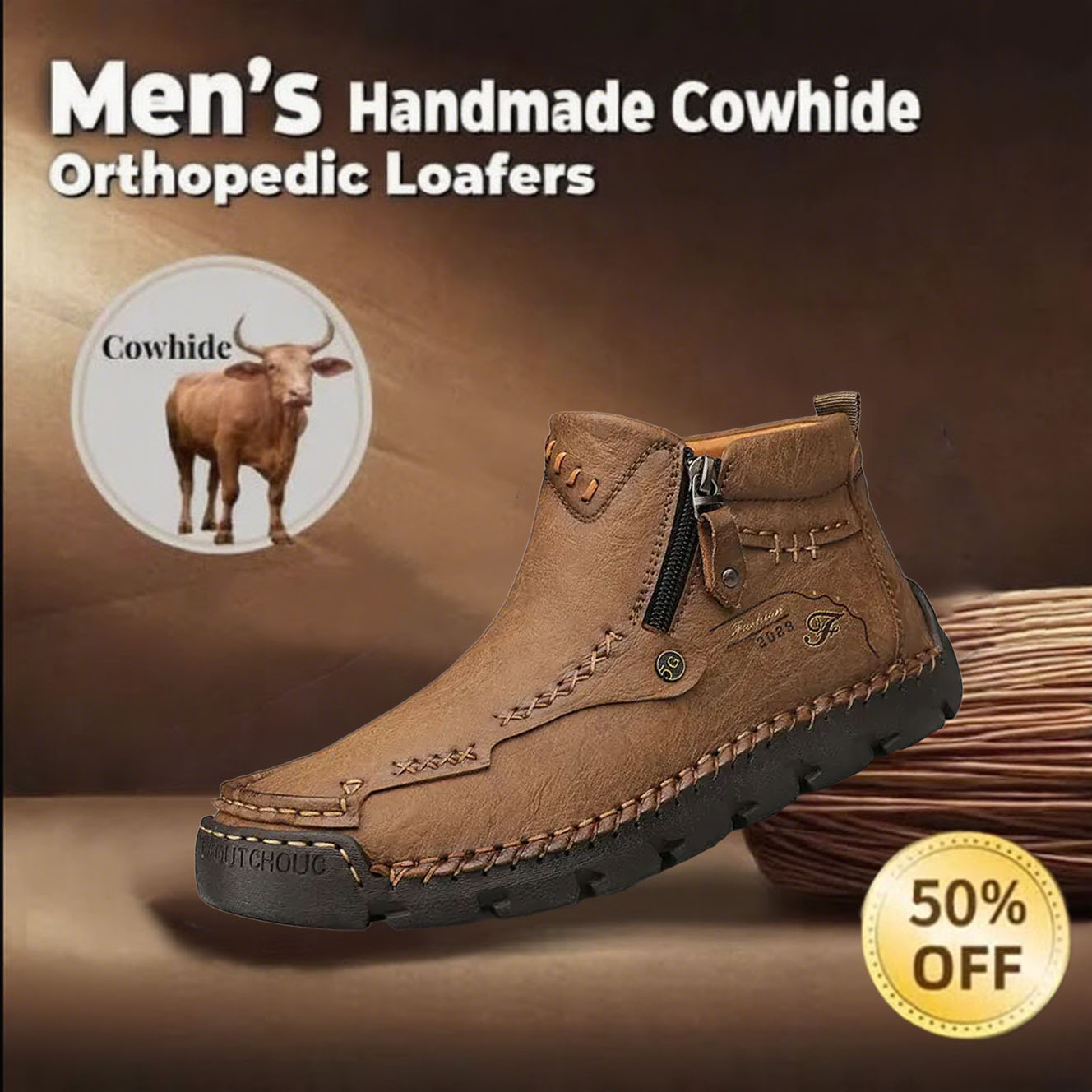 (⏰Last Day 70% OFF🔥)Men's Vintage Leather Ankle Boots – Comfortable & Slip-Resistant