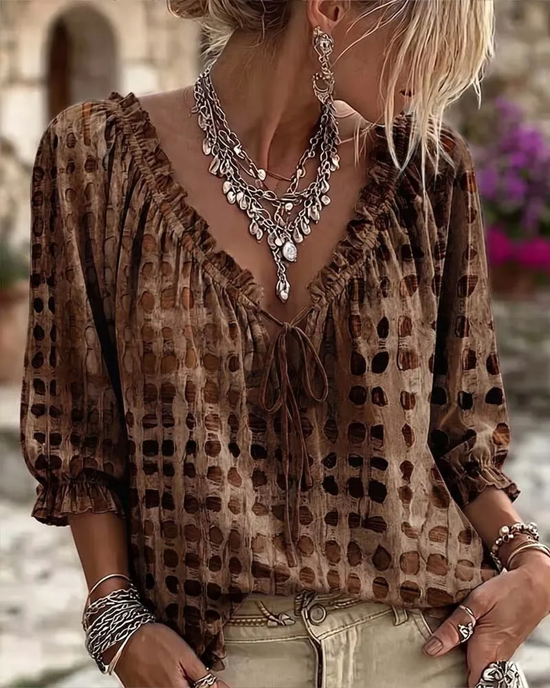 Polka Dot Lace Up Blouse
