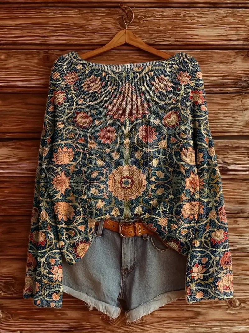 Bohemian Art-Inspired Sweater – Unique Printed Knit for Free Spirits