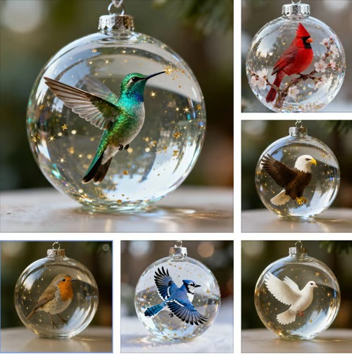 🐦Nature’s Birds Crystal Glass Ornament Set