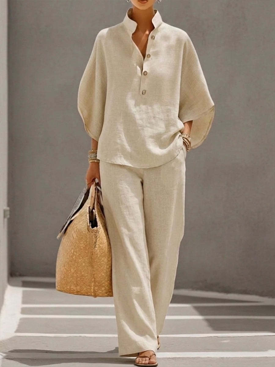 New Arrivals Sale 50% OFF🔥Women’s Batwing Sleeve Linen Cotton Two-Piece Set