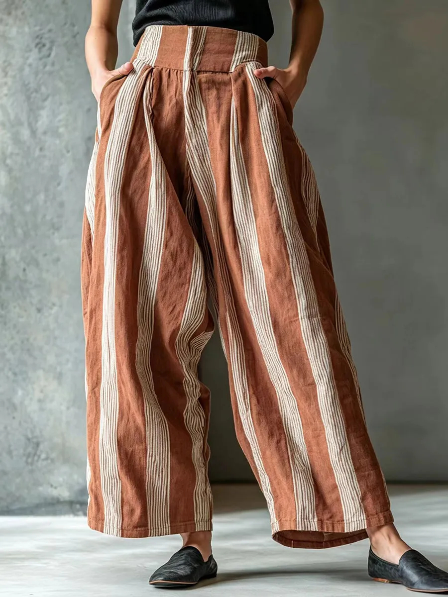 Effortless Striped Linen Wide-Leg Pants