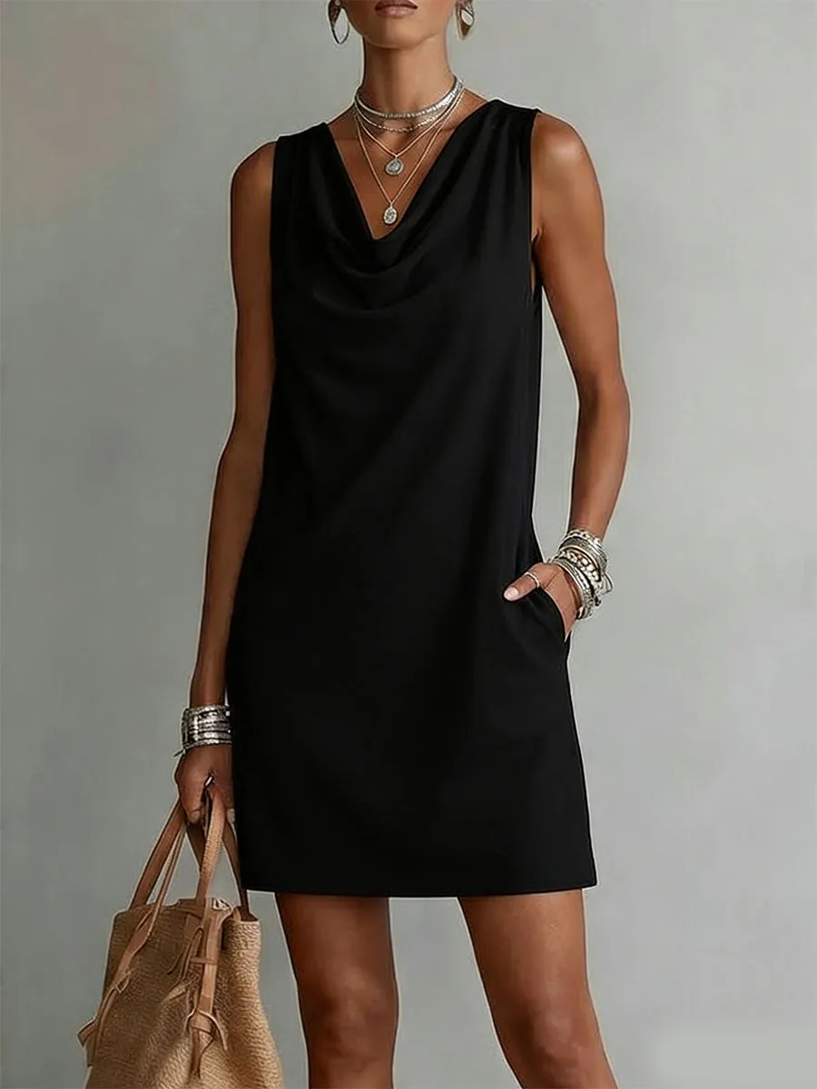 🔥Limited Discount SoftLoom Cowl Neck Sleeveless Breathable Cotton Midi Dress