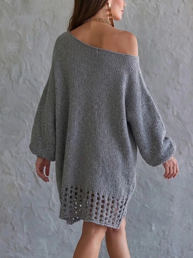 Loose And Cozy Cotton Open-knit Dress