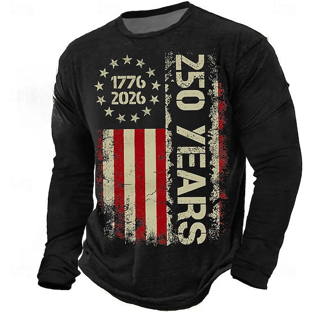 Men's 250th Anniversary American Flag Pattern Pullover Sweatshirt (1776-2026)