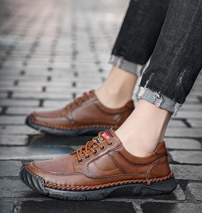 Hand-stitched men's loafers with anti-collision and anti-slip features.