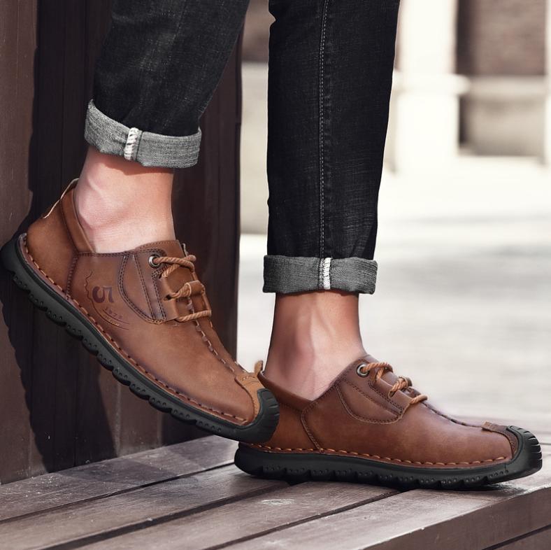 ⏰ Last day! 60% off 🔥 Men's handmade genuine leather lace-up casual shoes with non-slip, wear-resistant, and soft soles.