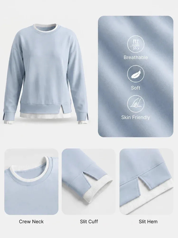 Faux-Layered Oversized Crewneck Sweatshirt