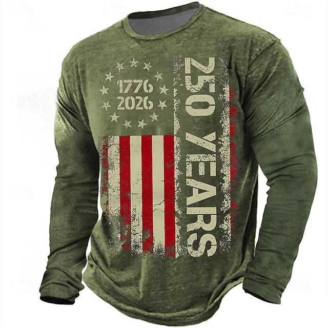 Men's 250th Anniversary American Flag Pattern Pullover Sweatshirt (1776-2026)