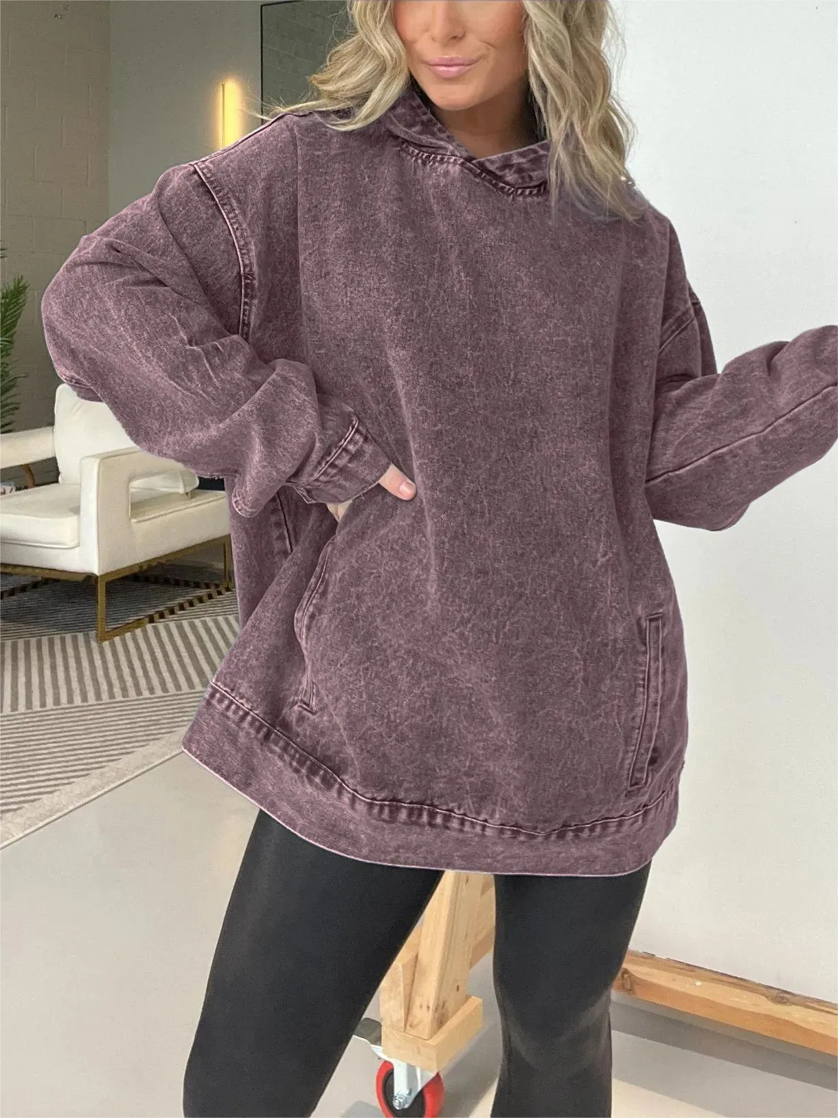 ⏰FALL SALE-DENIM HOODED SWEATSHIRT WITH FRONT POCKETS (BUY 2 FREE SHIPPING)