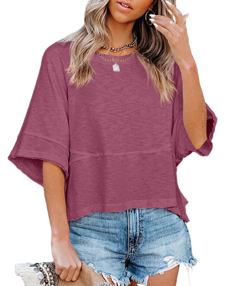 ⏰Women's Summer Casual Crewneck Batwing Half Sleeve Tee
