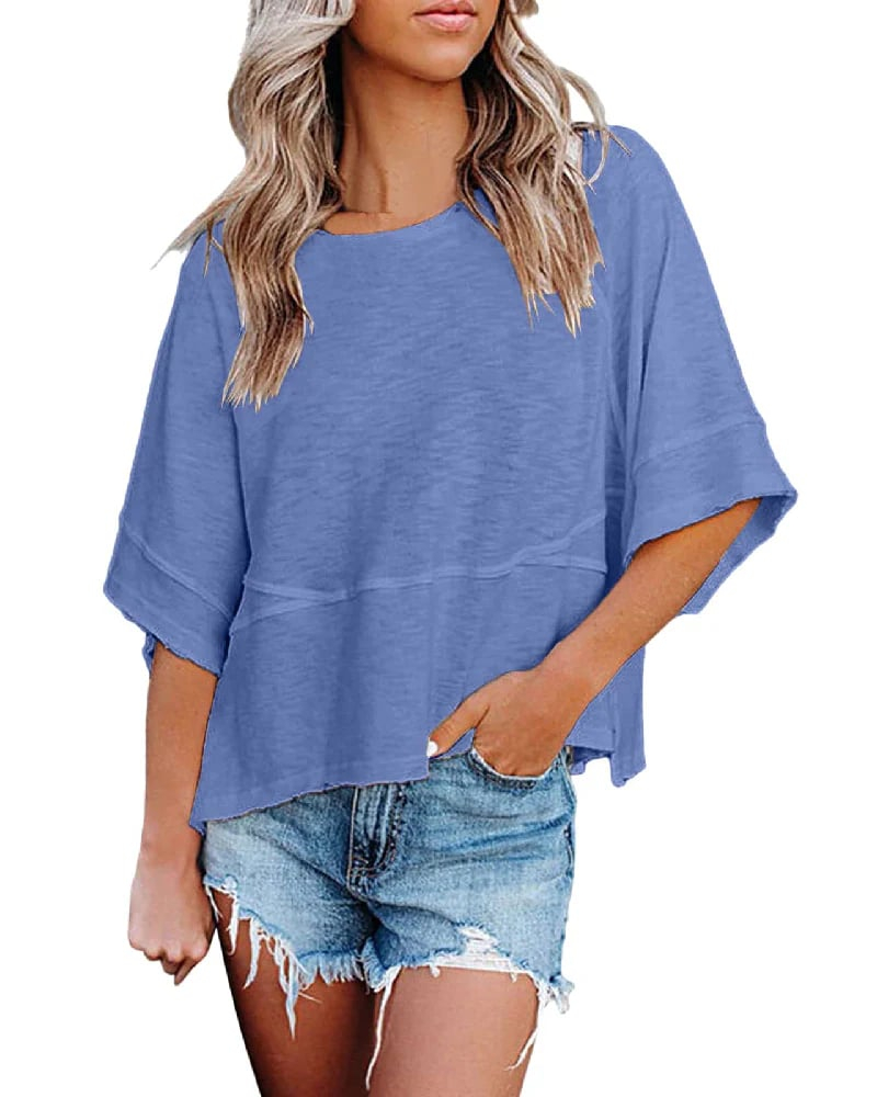 ⏰Women's Summer Casual Crewneck Batwing Half Sleeve Tee
