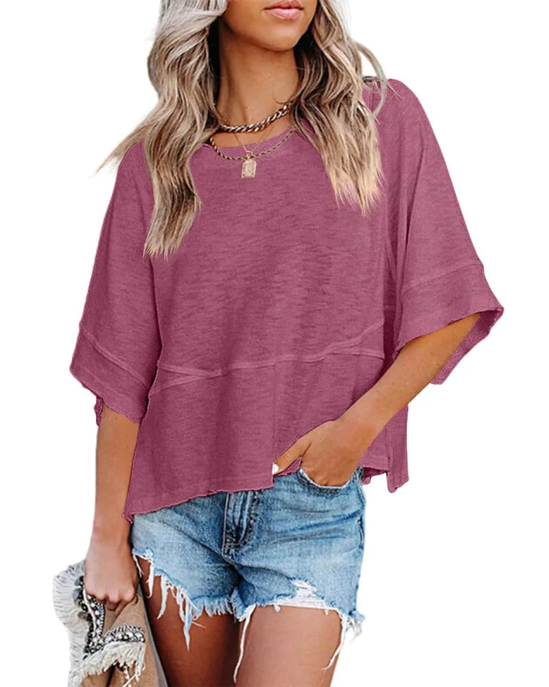 ⏰Women's Summer Casual Crewneck Batwing Half Sleeve Tee