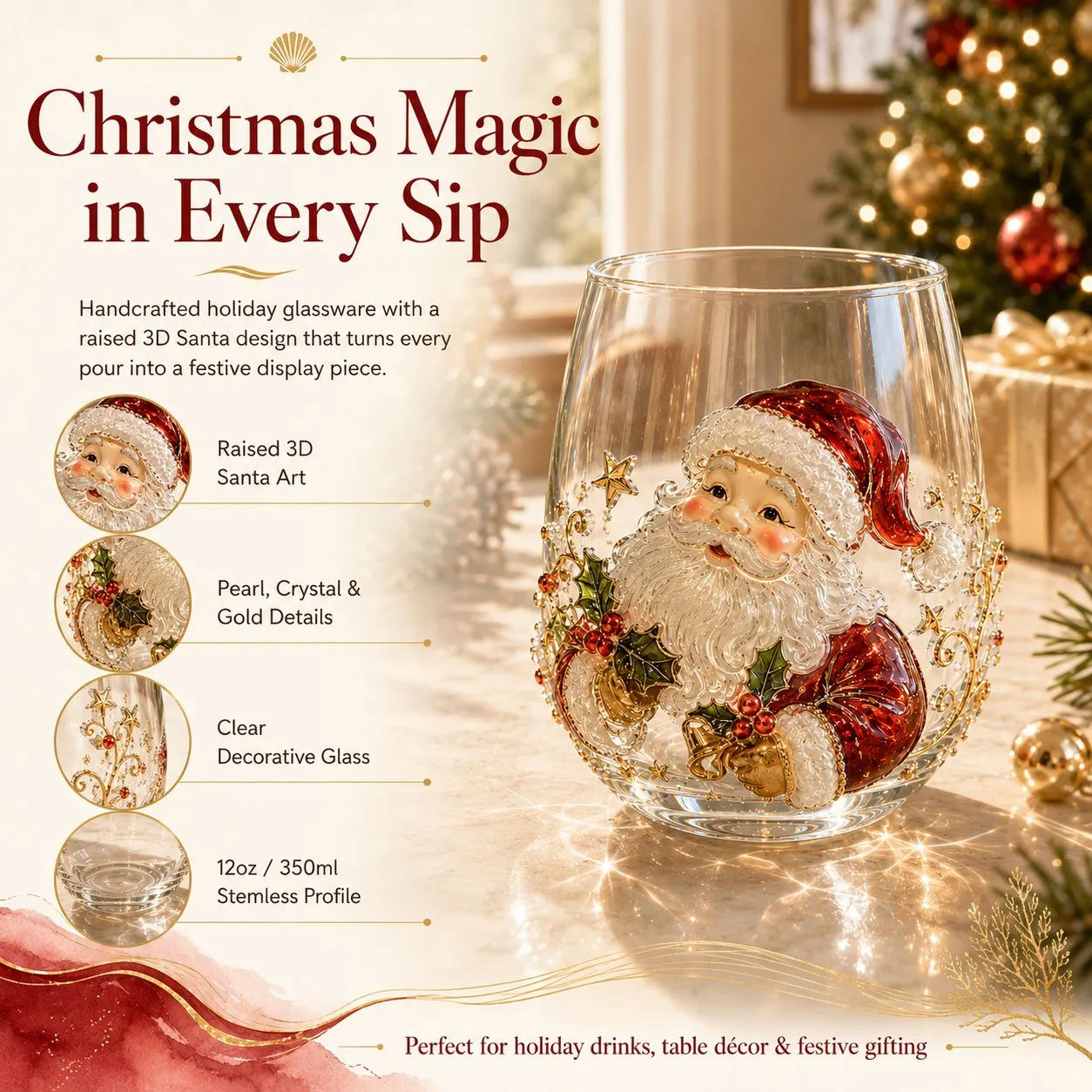 🔥Last day: Limited-time offer!🎄✨ 3D Christmas Glass Art Cup | Luxury Raised Holiday Glassware for Drinks, Decor & Christmas Gifts 🎁