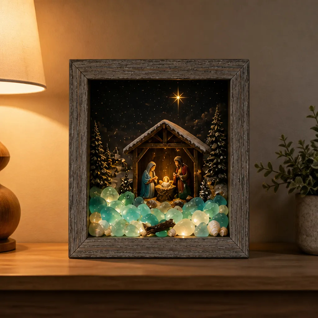 🔥💝Coastal Lighthouse Sea Glass Shadow Box Night Light