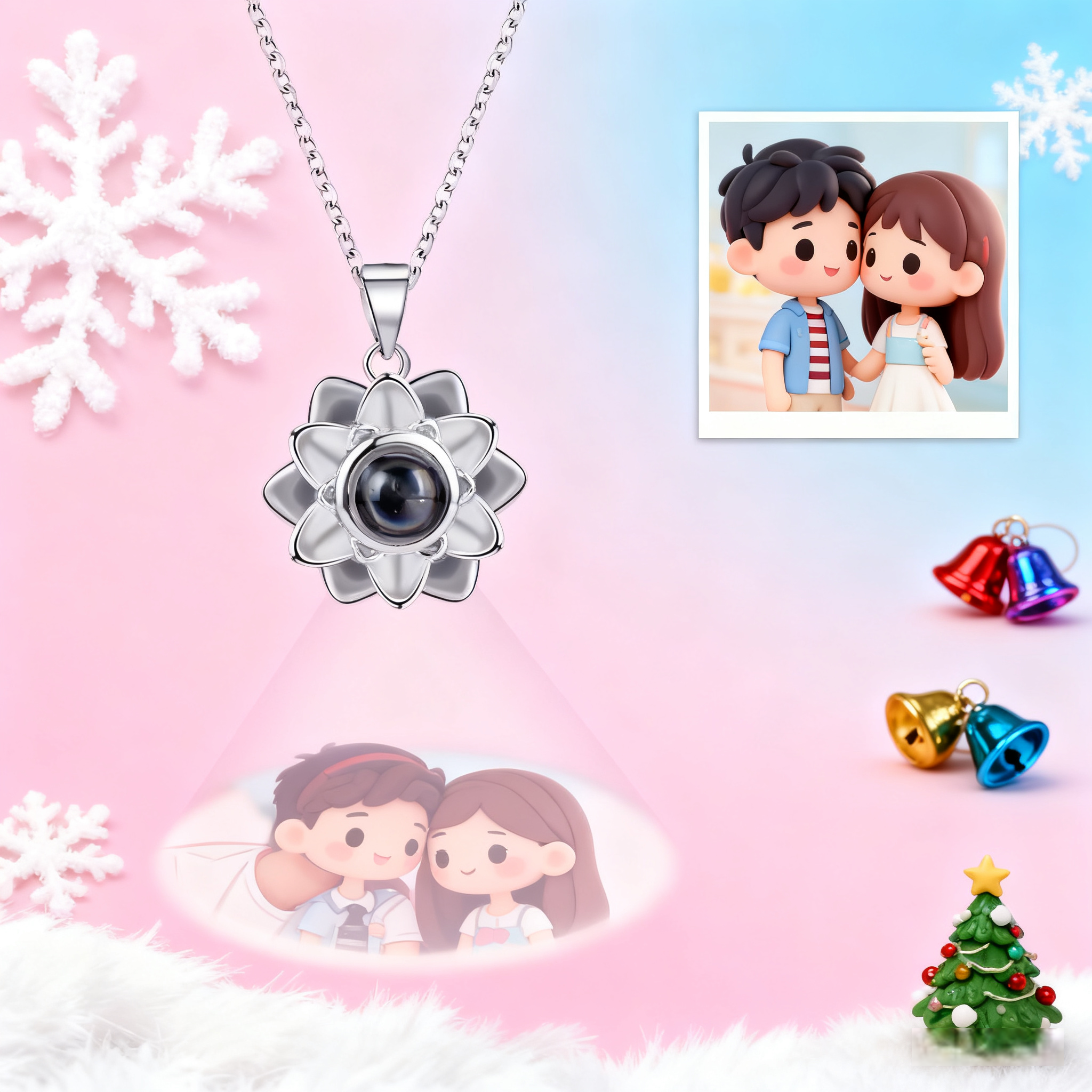 Personalized Projection Necklace Lotus Pendant Photo Necklace