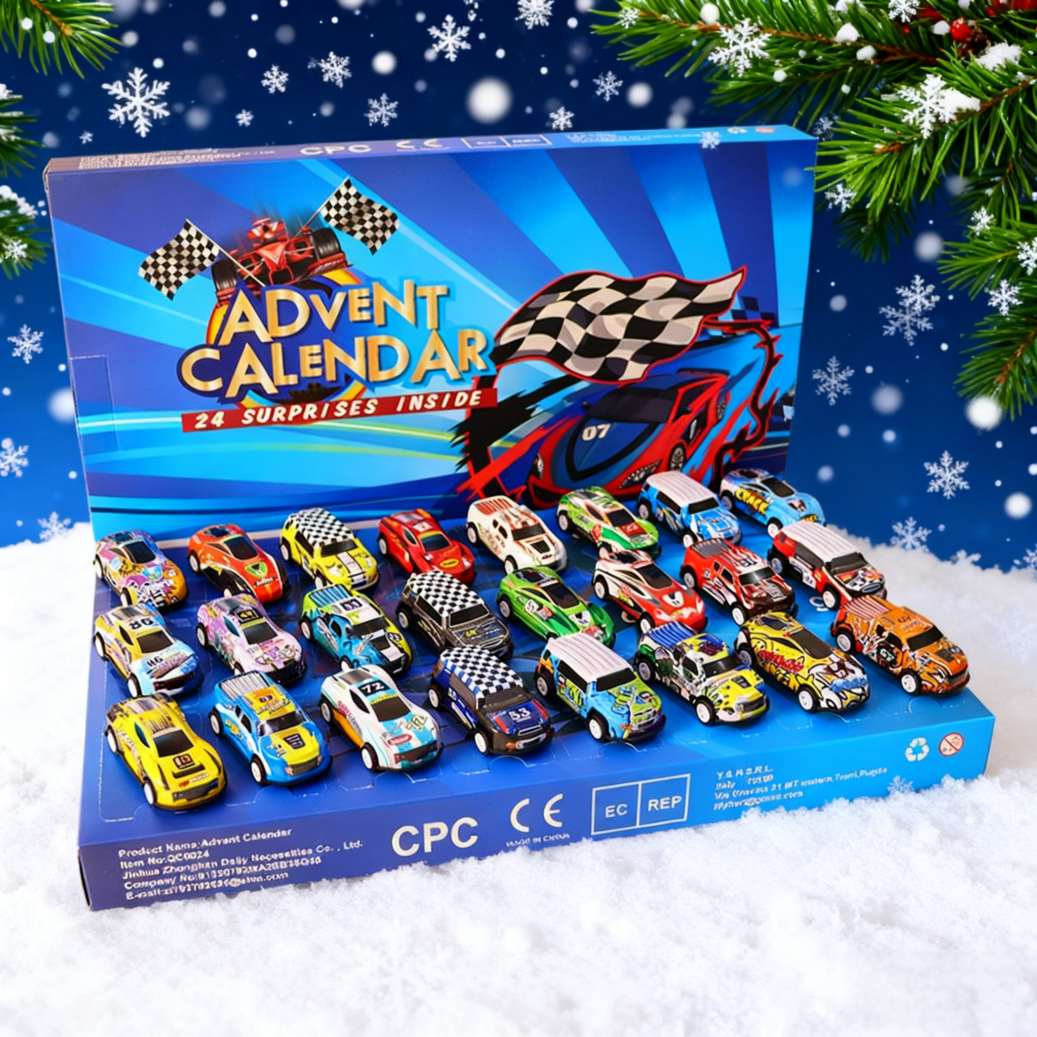 Christmas Countdown Calendar 24 Alloy Pull - Back Racing Cars Advent Calendar 2025 Toy Gift for Children