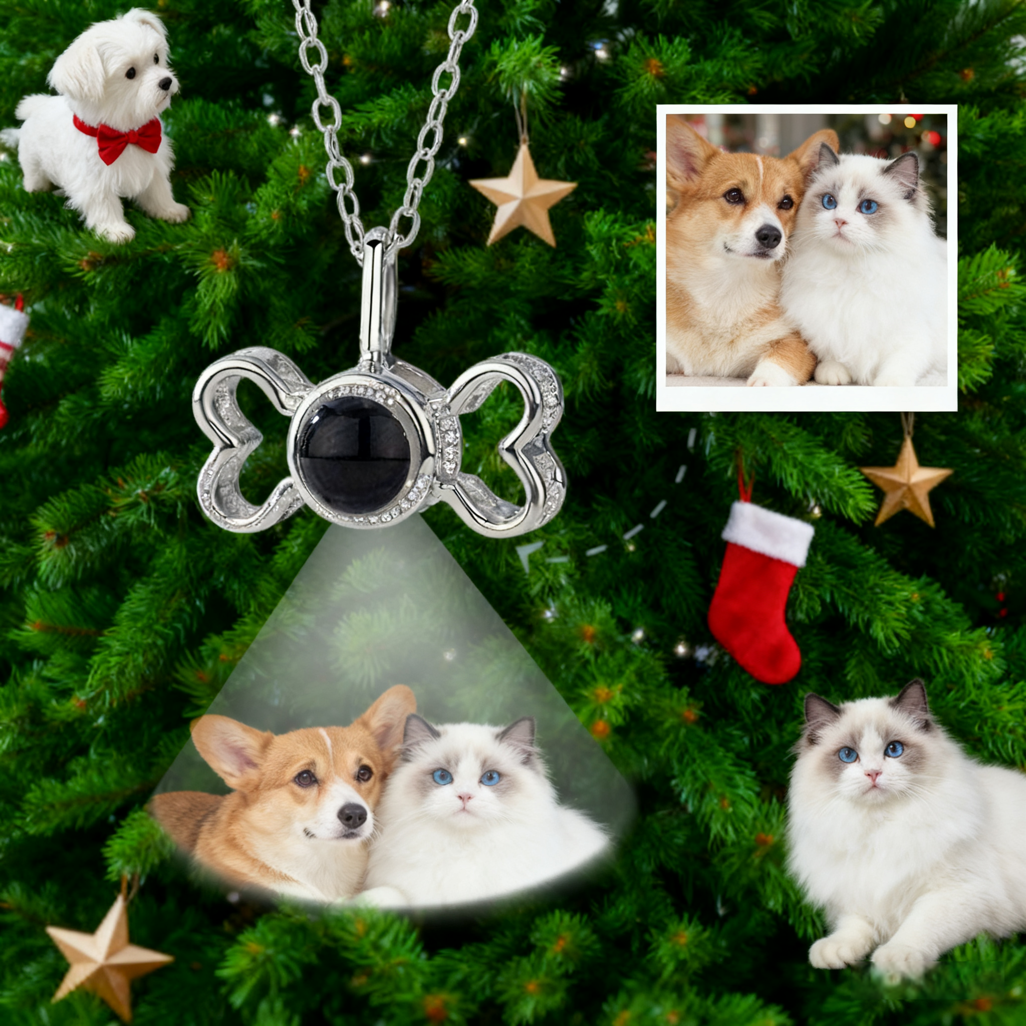 Custom Projection Photo Necklace Cute Puppy Bone Necklace